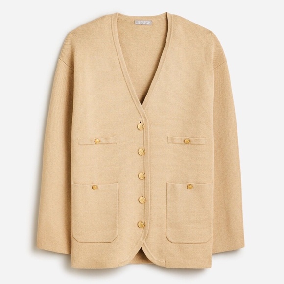 New JCREW Size XS Long V-neck Sweater Blazer in Light Khaki $198 BX466